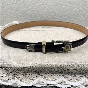Brighton Vintage Black Leather Belt with Silver and Gold Buckle
